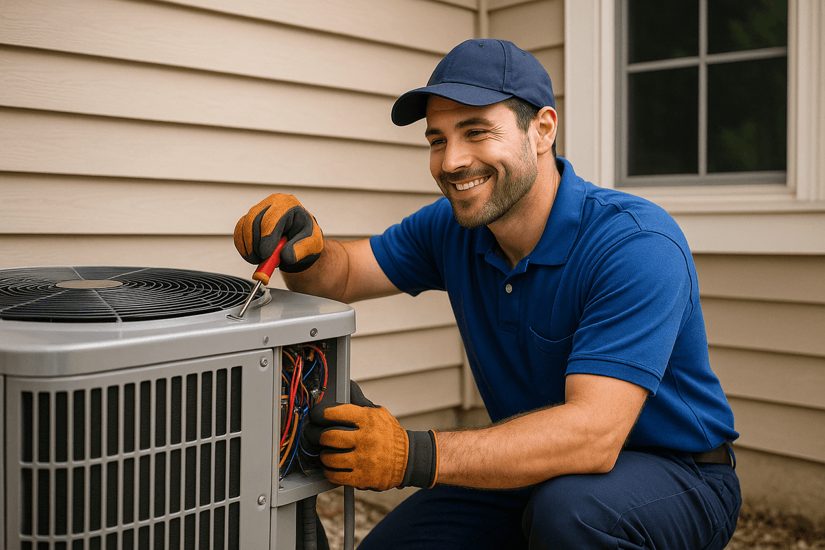 Professional HVAC technician working on system